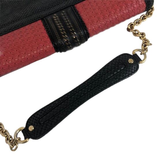 MCM Red & Black Embossed Snakeskin Leather w/ Gold Chain Shoulder Bag, VGUC - Picture 9 of 14